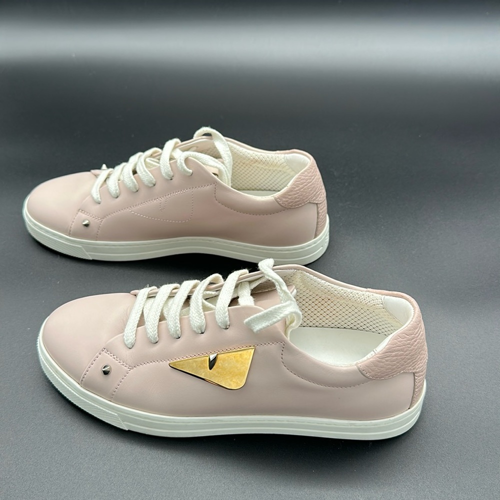 Fendi Women's Pink Sneakers Gold Vitello+Vitello St Daino Size 37.5